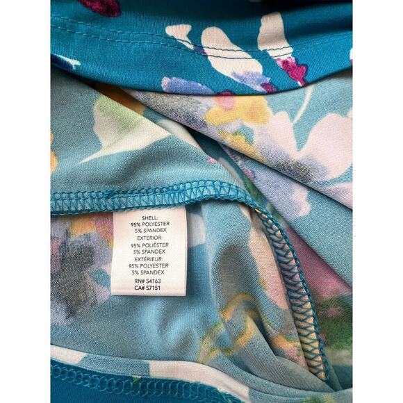 NWT Chaps cerulean blue multi color floral wrap midi dress. Poly, spandex. Sz 12 - Picture 7 of 11